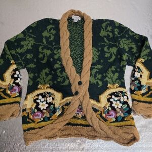 Vintage Roberta Frost Hand Knit Virgin Wool Cardigan Sweater Coat Size Medium